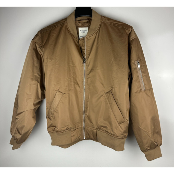 NWT Abercrombie & Fitch Flight Jacket Bomber Style Tan Beige Zip Unisex Small - Picture 8 of 10